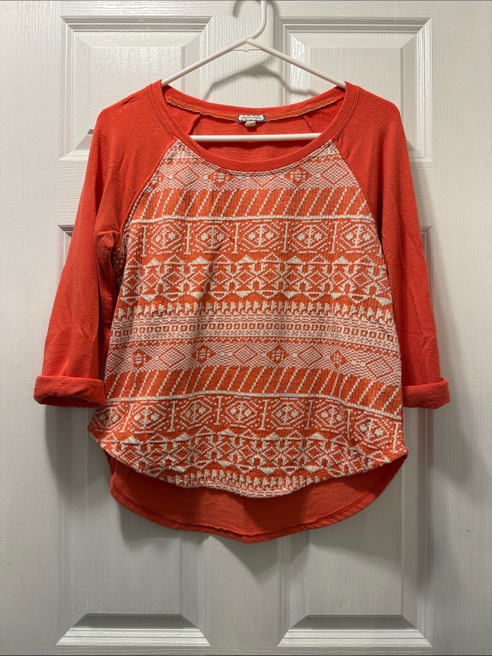 Eyeshadow Orange Patterned Raglan Knit Sweatshirt
